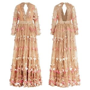 NEW Nichole Lynel the Label Full Bloom Gown Multi Pink/Medium Tan Medium